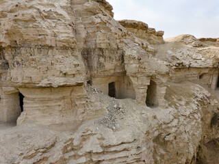 The caves  of the hermits are located near the Deir Hijleh Monastery - Monastery of Gerasim of Jordan in the Judean Desert in Israel