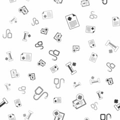 Set Patient record, Hospital bed and IV bag on seamless pattern. Vector