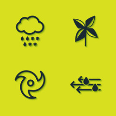 Set Cloud with snow and rain, Wind, Tornado and Pinwheel icon. Vector