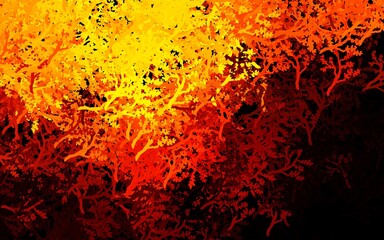 Dark Orange vector doodle background with trees, branches.
