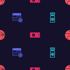 Fototapeta premium Set Basketball game ticket, on sport calendar, and on seamless pattern. Vector