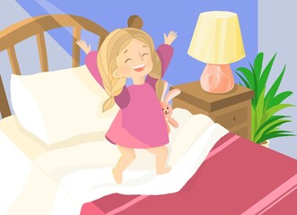 Illustration for a children's book. girl and good morning
