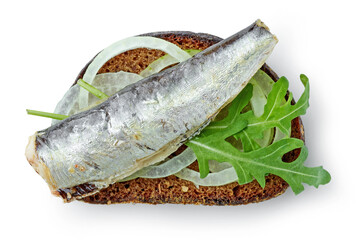 canned sardine on bread slice - obrazy, fototapety, plakaty