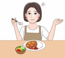 食べ物を食べている主婦のイラスト