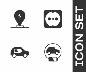 Set Electric car, Charging parking electric, and Electrical outlet icon. Vector