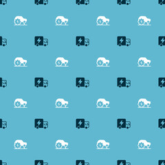 Set Electric truck and car service on seamless pattern. Vector