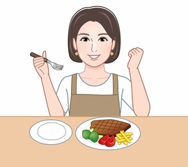 食事中の主婦