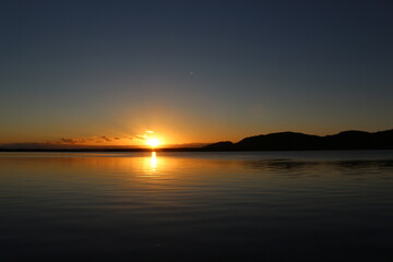 Sunrise, dawn, lake, water, colors