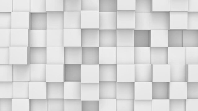 Abstract Geometric Surface Loop, light bright clean minimal squares grid irregular pattern, random waving motion background canvas architectural white wall. Seamless loop 4K 3D animation
