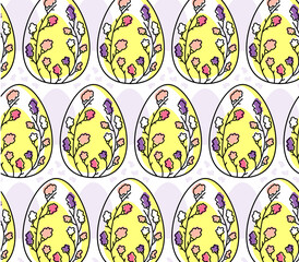 Easter eggs. Decorative Easter eggs decorated with stylized willow. Flat vector pattern on easter theme.