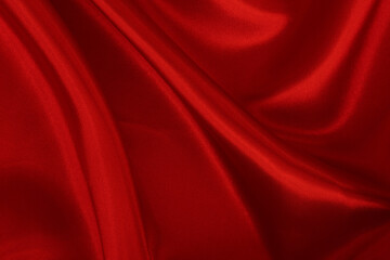 Naklejka na ściany i meble Dark red fabric texture background, detail of silk or linen pattern.