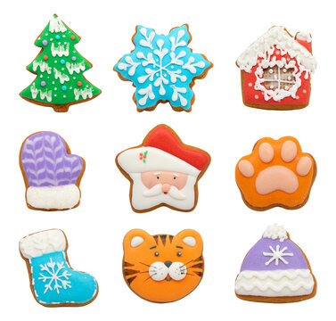 handmade christmas cookies without background for your cafe menu or new year design