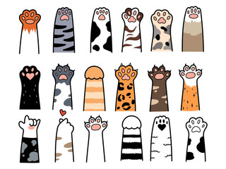 Set of cat paws. Collection of cartoon footprints of kitty. Vector illustration of animals paws. Love for animals. Tattoo. © panaceaart