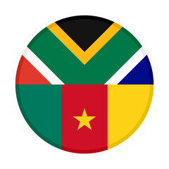 round icon with south africa and cameroon flags. vector illustration isolated on white background