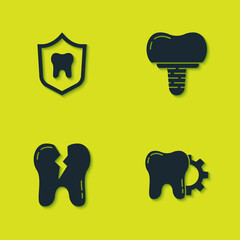 Set Dental protection, Tooth treatment procedure, Broken tooth and implant icon. Vector