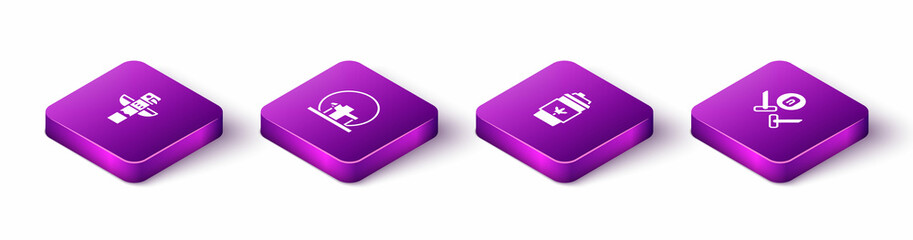 Set Isometric Canadian totem pole, Montreal Biosphere, Coffee cup go and Curling sport game icon. Vector