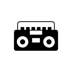 Boombox Icon in black flat glyph, filled style isolated on white background