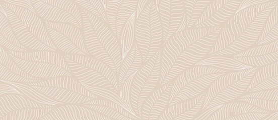Luxury floral pattern with hand drawn leaves. Elegant astract background in minimalistic linear style. - 481593927