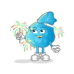 fever compress with fireworks mascot. cartoon vector