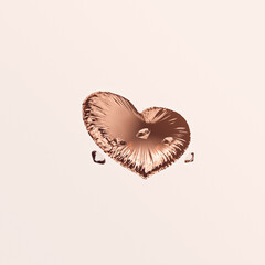 An inflatable foil balloon in the shape of a heart in pastel color and a few diamonds are on a light background. Abstract minimalistic template for Valentine's Day. 3d render.