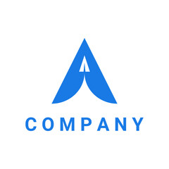 letter a logo with paper airplane negative space