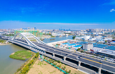 City environment of Precious Belt Bridge and Xianggang Bridge in Suzhou, Jiangsu province