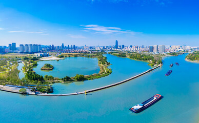 Fototapeta premium City environment of Precious Belt Bridge and Xianggang Bridge in Suzhou, Jiangsu province
