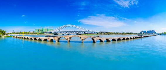 City environment of Precious Belt Bridge and Xianggang Bridge in Suzhou, Jiangsu province