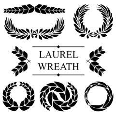 template award laurel wreath circle decoration leaves branch circle abstract black and white medal icon frame ornate