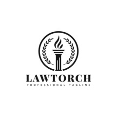 law torch logo design, pillar and torch vector