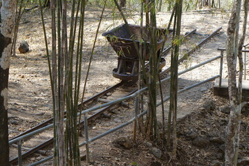 Old mine trolley of the Thai Burma Railway (Death Railway) construction (horizontal image),...