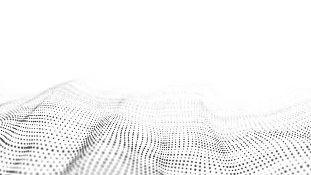 Abstract technology wave of particles. Big data visualization. Light background with motion dots. Artificial intelligence. 3d rendering.