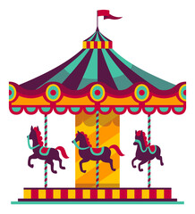 Carousel icon. Fairground kid horse ride. Carnival symbol