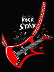 Guitar print for t shirt. Slogan Rock Star. Vector illustration.