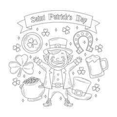 Saint patrick's day illustration in doodle or outline style