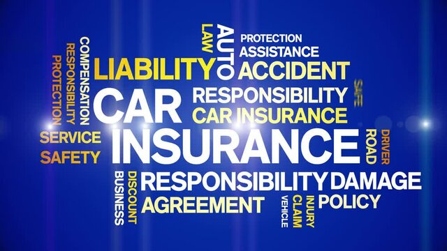 Car insurance animated tag word cloud;text design animation kinetic typography seamless loop.