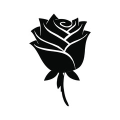  vector black silhouettes of rose flowers isolated on a white background.