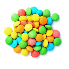 multicolored chocolate round candies isolated on white