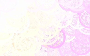 Fototapeta na wymiar Light Pink, Yellow vector Glitter abstract illustration with blurred drops of rain.