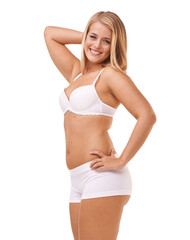 Fototapeta premium Her confidence is all natural. Full-length portrait of a confident young woman posing in her underwear.