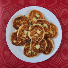 homemade cheesecakes on a plate. view from above. traditional russian food
