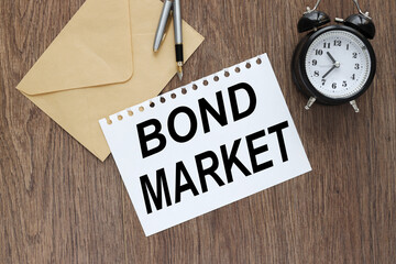 Bond Market - template with place for text sheet of paper near craft envelope