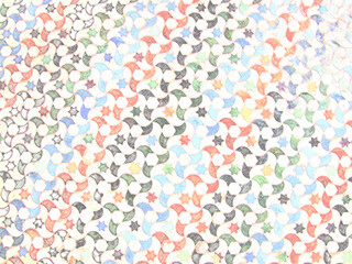 Illustration for backgrounds with mosaic of hatched and nuanced tiles. Illustration of textured pinwheels and stars for gift wrapping paper, wallpapers or textile materials