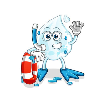 milk drop swimmer with buoy mascot. cartoon vector
