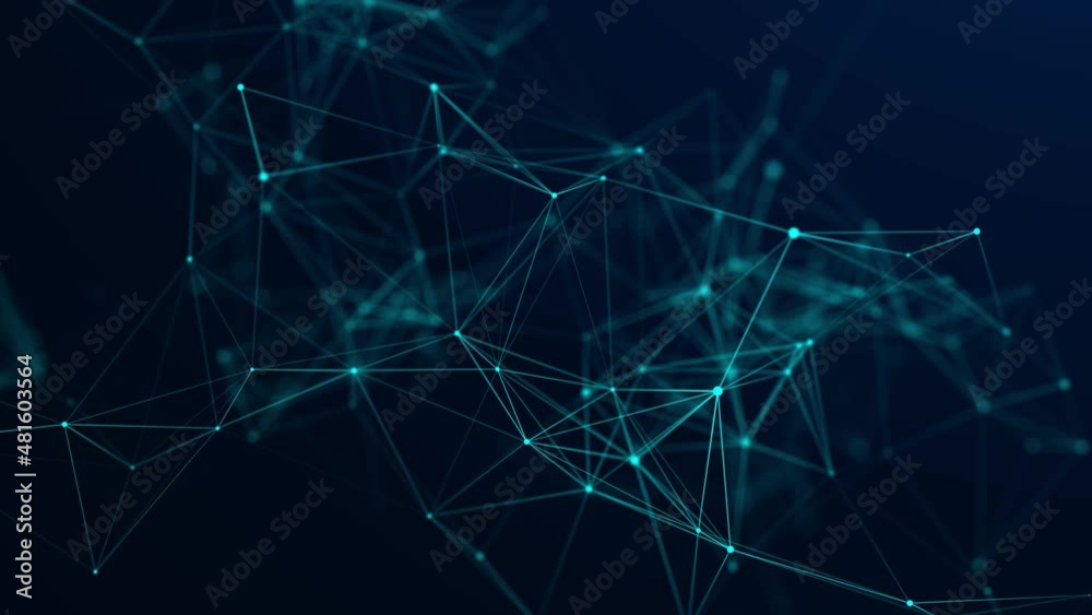 Poster Abstract geometric background with connecting points and lines. Abstract blue digital background. Network concept. Big data complex with compounds. 3D rendering.