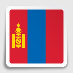 MONGOLIA flag icon on paper square sticker with shadow. Button for mobile application or web. Vector