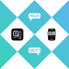 Set Translator, Salut in different languages, Hola and Foreign online study icon. Vector © vector_v