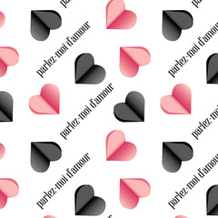 Valentines Day pattern, pattern with black and pink hearts, french style pattern, vector pattern