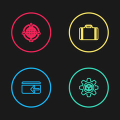 Set line Cash back, Product development, Suitcase for travel and Outsourcing concept icon. Vector