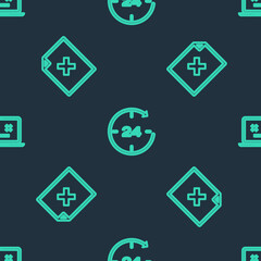 Set line Clock 24 hours, Delete file document and Dead laptop on seamless pattern. Vector